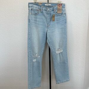 NWT Levi's Wedgie Straight Leg Jeans High Rise Distressed Light Wash Denim 31x28